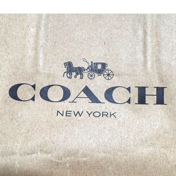 Coach New York Brown Paper Shopping Bag With Black Handles Empty Gift Authentic - Picture 2 of 5